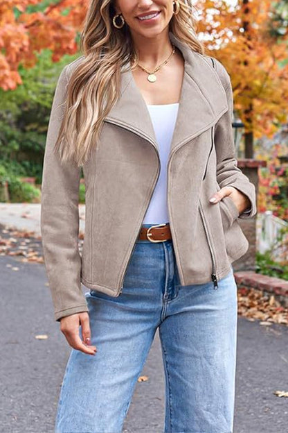 Lederjacke Faux Suede Motorrad Stil