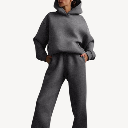 Damenschwarz Hoodie Jogging Set Sportlich