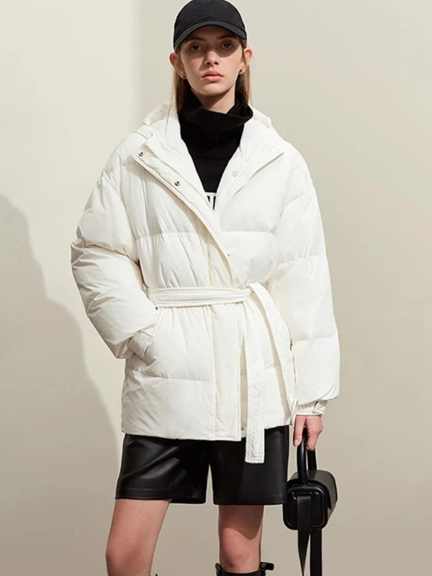 Warme Daunenjacke Kapuzenparka Mit Gürtel