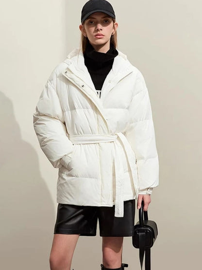Warme Daunenjacke Kapuzenparka Mit Gürtel