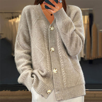 Frauen Strickjacke V-Ausschnitt Modern