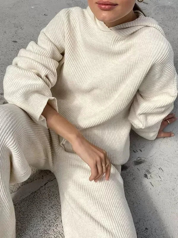 Stylische Frau Hoodie Set Streifen Design