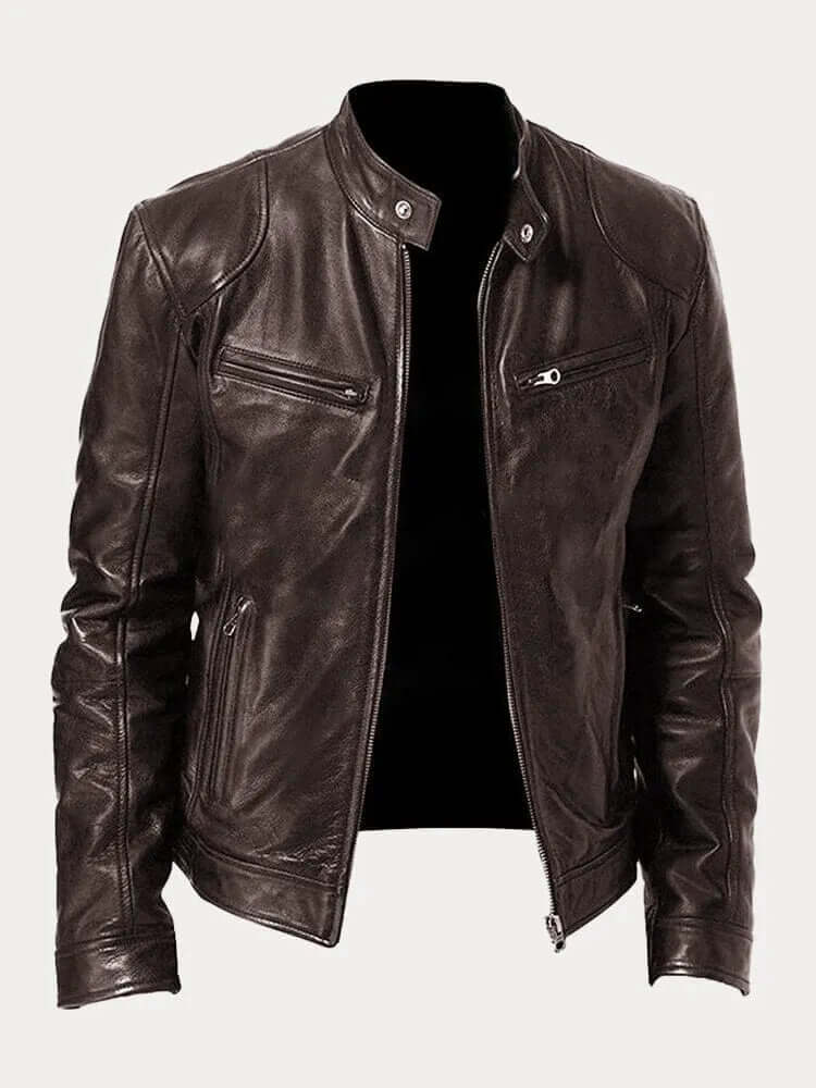 Herren Lederjacke Elegant Schwarz