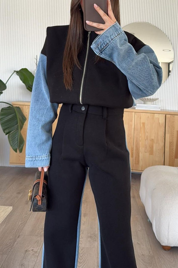 Modische Denim-Jacke Lässig Patchwork Design