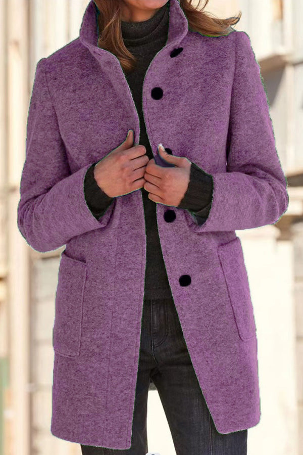 Elegante Wolljacke Stehkragen Einfarbig - IdealeKleiden