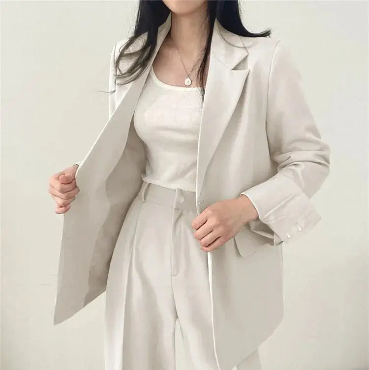 Damen Business Set - Einfarbig Blazer & Gerade Hosen