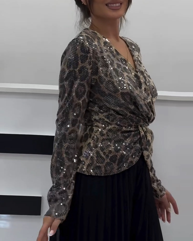 V-Ausschnitt Kleid Leopardenprint Figurbetont - IdealeKleiden