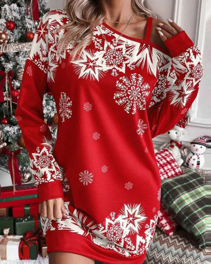 Weihnachtskleid Schräg Schulter Elegant
