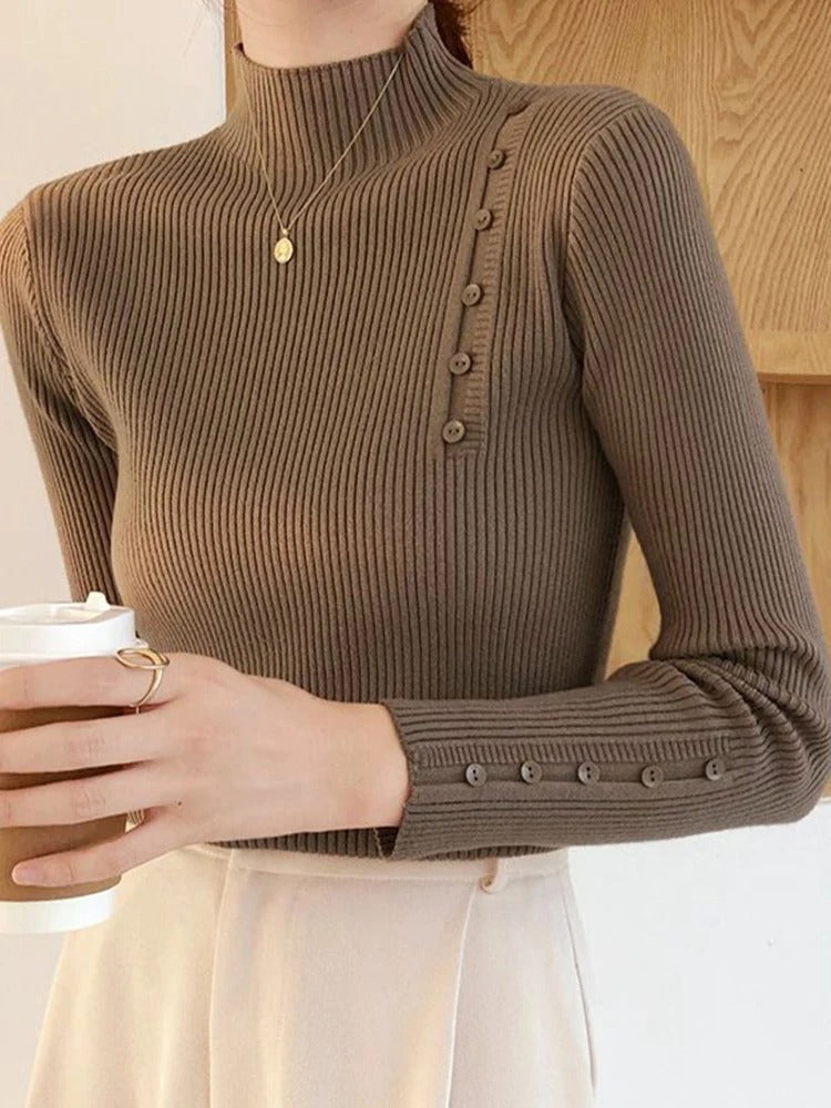 Stilvoller Pullover mit Knöpfen und Stehkragen - IdealeKleiden