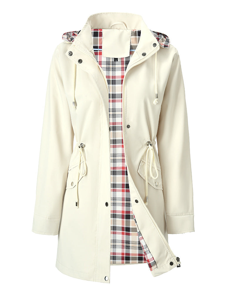 Wasserdichte Trenchcoat Damen Lang Kapuze