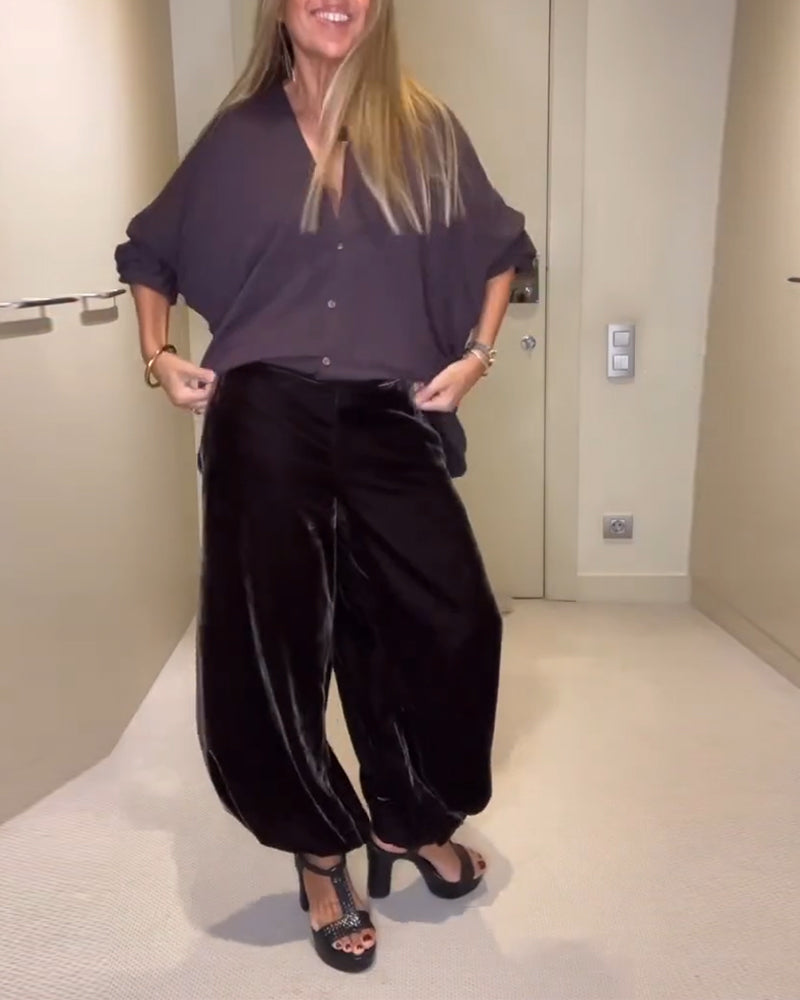 Stylische Samt-Hose Bequem Baggy - IdealeKleiden
