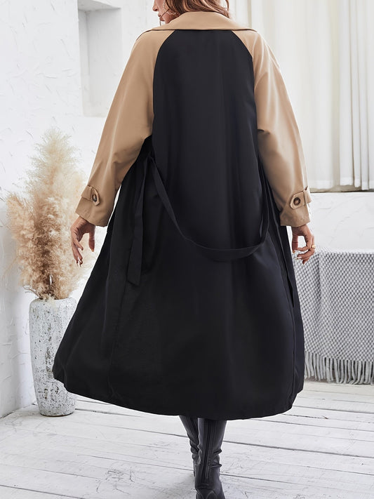 Moderne Damen-Trenchcoat Farbblock-Design - IdealeKleiden