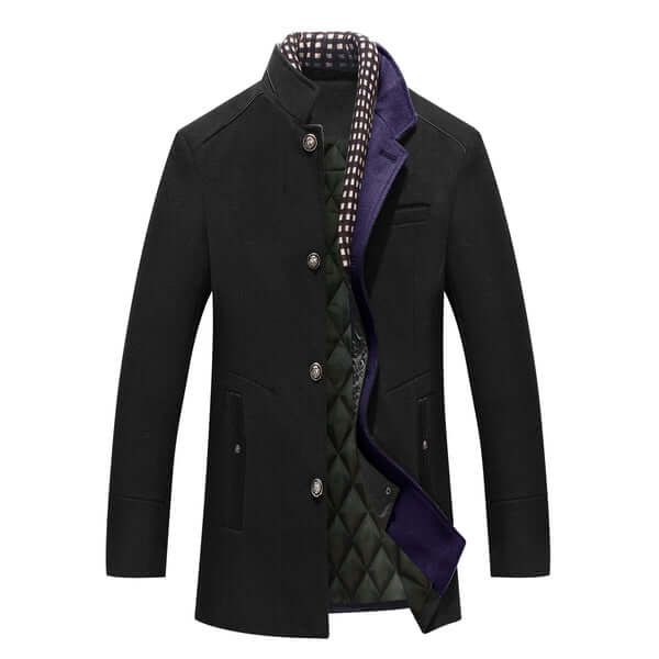 Herren Wollmantel Slim Fit Winter Schwarz