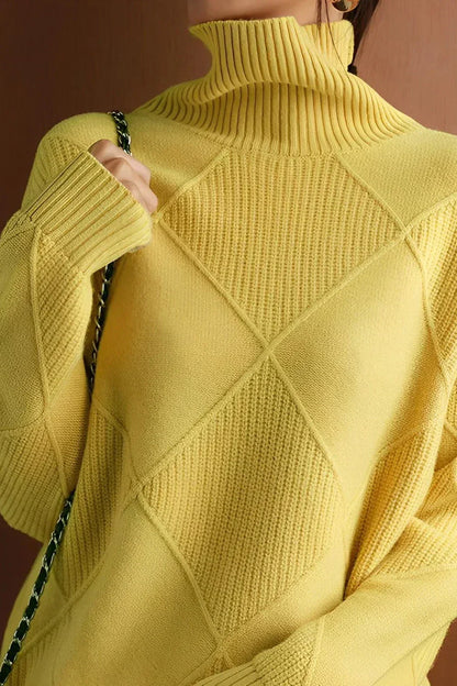Eleganter Diamant Strick Pullover Damen Rollkragen
