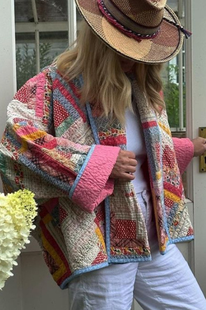Modisches Cardigan Steppjacke Karomuster Baumwolle