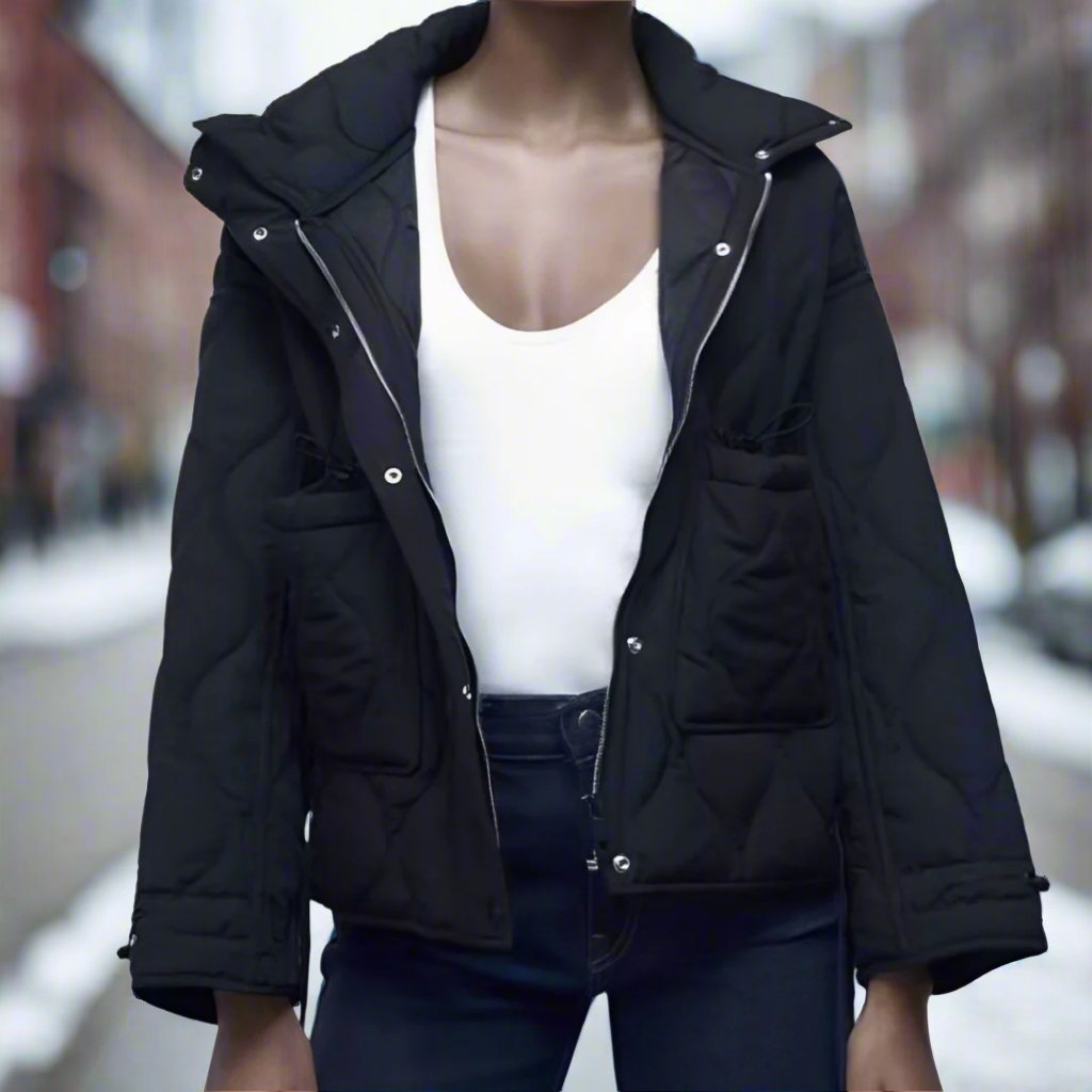 Modische Baumwolle Jacke Damen Hüftlang mit Stehkragen - IdealeKleiden