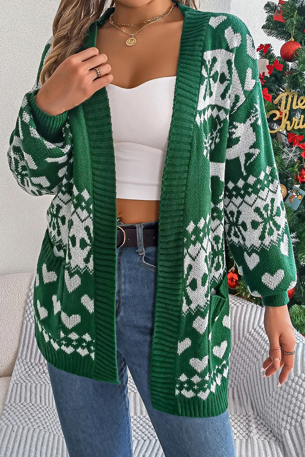 Weihnachts-Pullover Grün Langarm