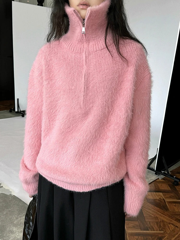 Weicher Pullover Reißverschluss Damen