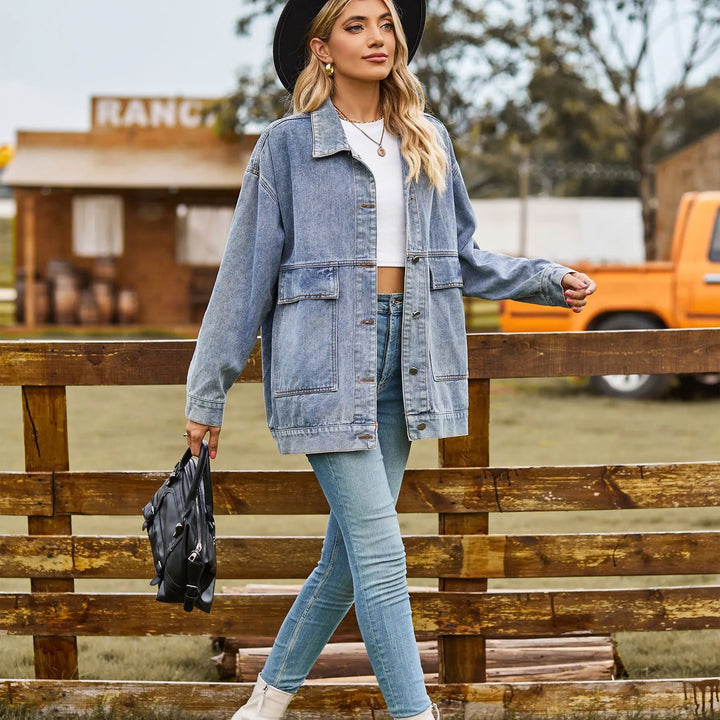 Große Damen Denimjacke Bequem Oversized - IdealeKleiden