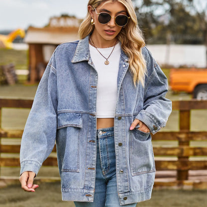 Große Damen Denimjacke Bequem Oversized