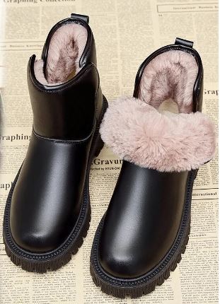 Robuste Stiefel Leder Optik Dickes Sohlen - IdealeKleiden
