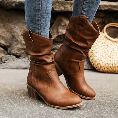 Retro Stiefel Dicke Absätze Spitze Zehen