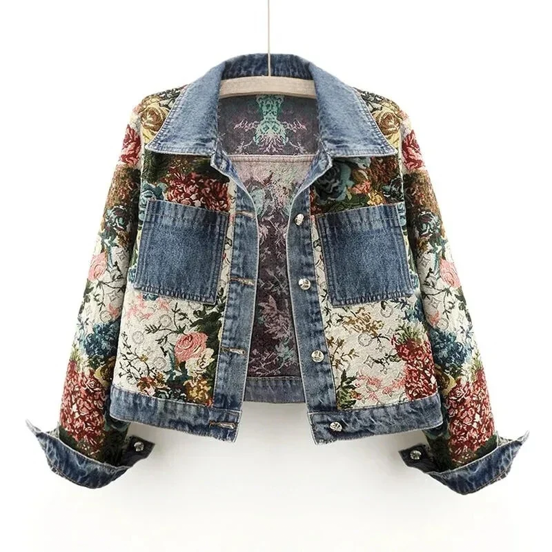 Sommer Jeansjacke Blumenmuster Damen