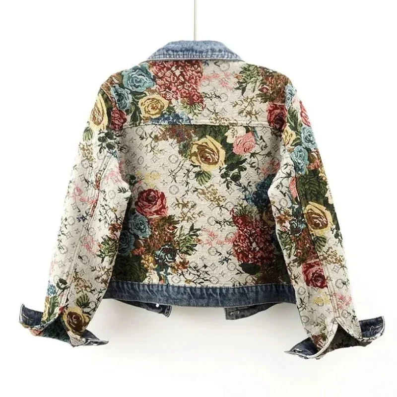 Sommer Jeansjacke Blumenmuster Damen - IdealeKleiden