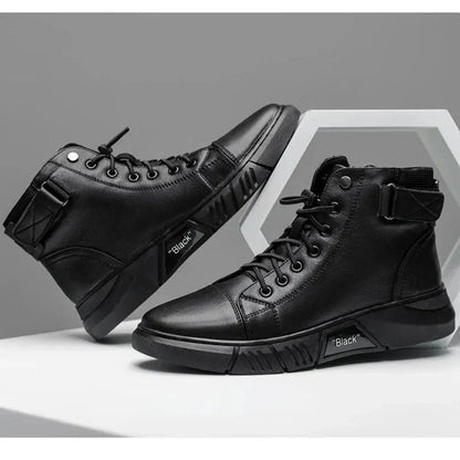 Elegante Herren Stiefel Schwarz Leder Optik - IdealeKleiden