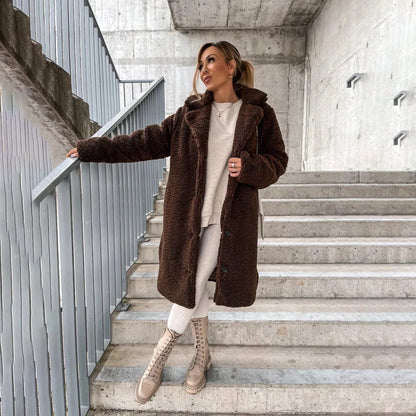 Eleganter Damenmantel Lang Schwarz Luxus