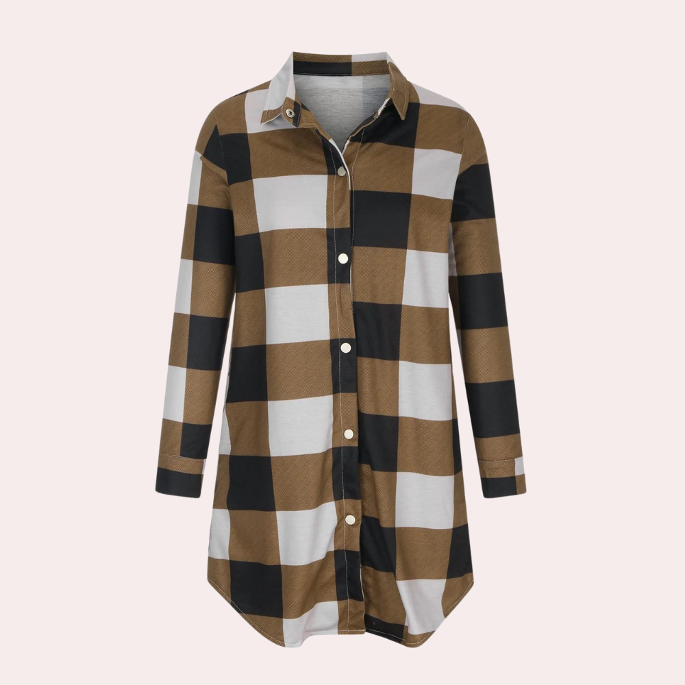 Herbstjacke Damen Karomuster Midi Länge