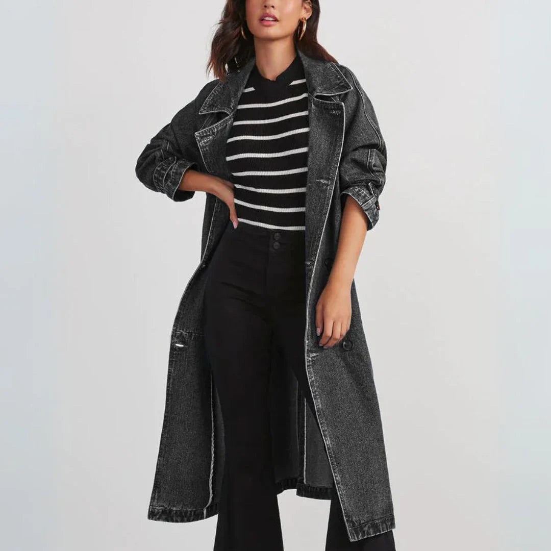 Lang Mantel Damen Gürtel Knöpfe Eleganz