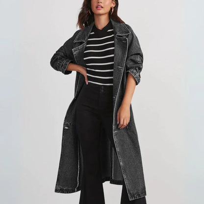 Lang Mantel Damen Gürtel Knöpfe Eleganz