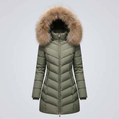 Elegante Daunenjacke Fellkragen Winter