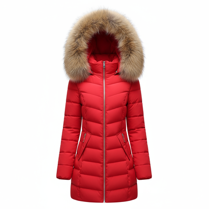 Elegante Daunenjacke Fellkragen Winter