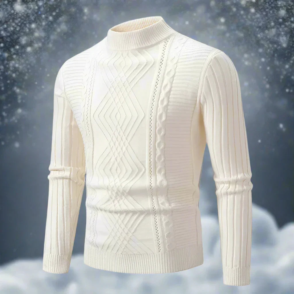 Warmes Rollkragen-Sweater Merino-Wolle Kabelmuster