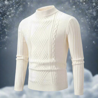 Warmes Rollkragen-Sweater Merino-Wolle Kabelmuster
