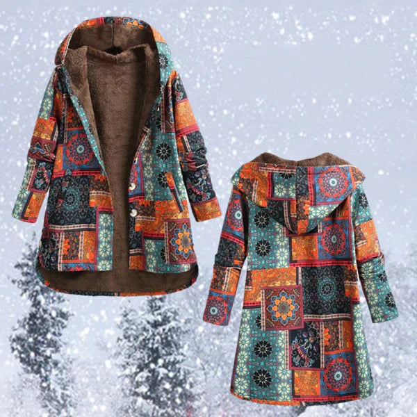 Boho-Wintermantel Blumenprint Damen
