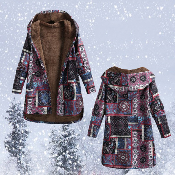 Boho-Wintermantel Blumenprint Damen