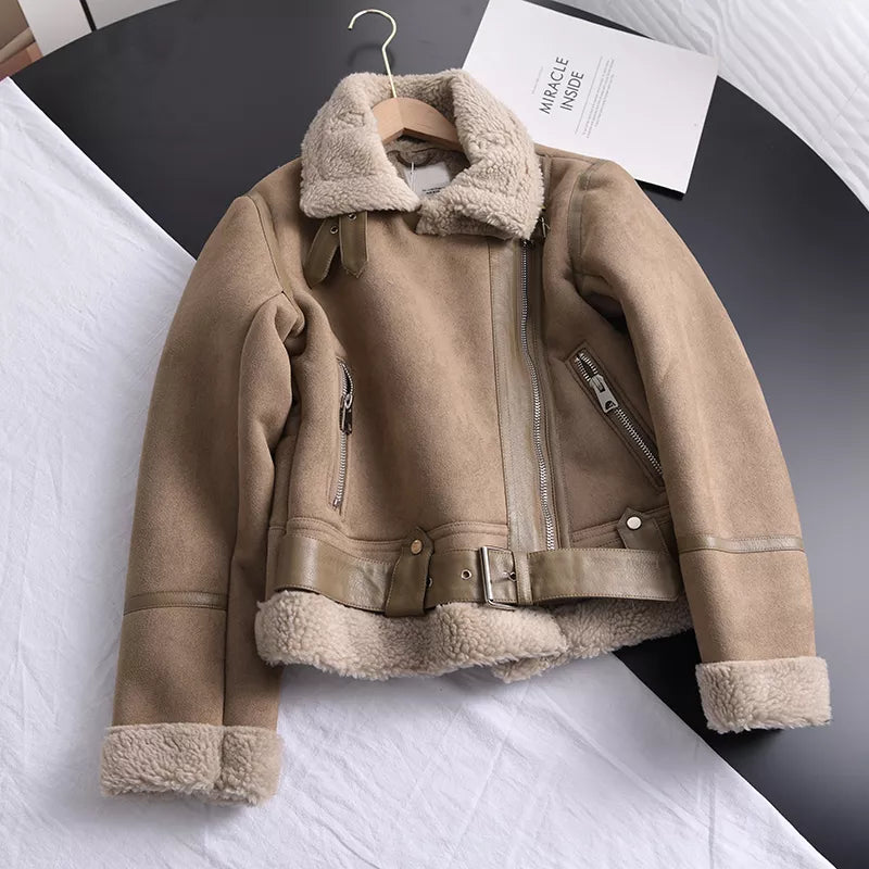 Elegante Damen Winterjacke Wildleder