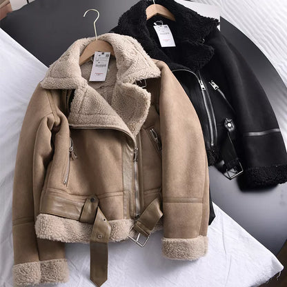 Elegante Damen Winterjacke Wildleder - IdealeKleiden
