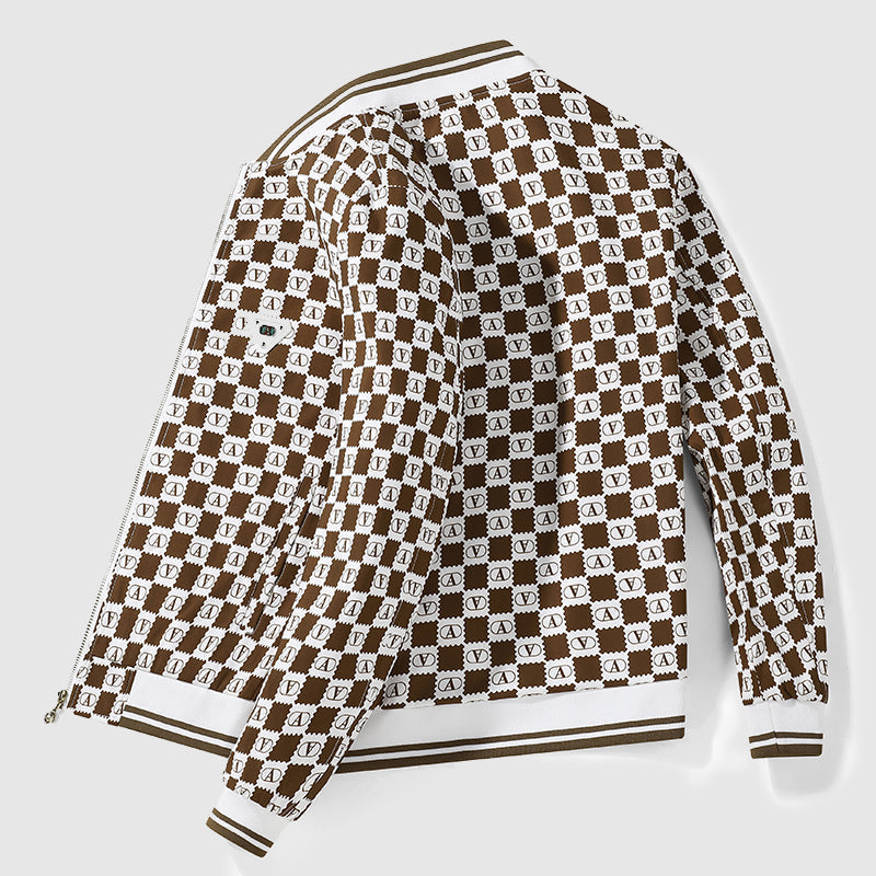 Stylische Bomberjacke Schachbrett Muster Retro - IdealeKleiden