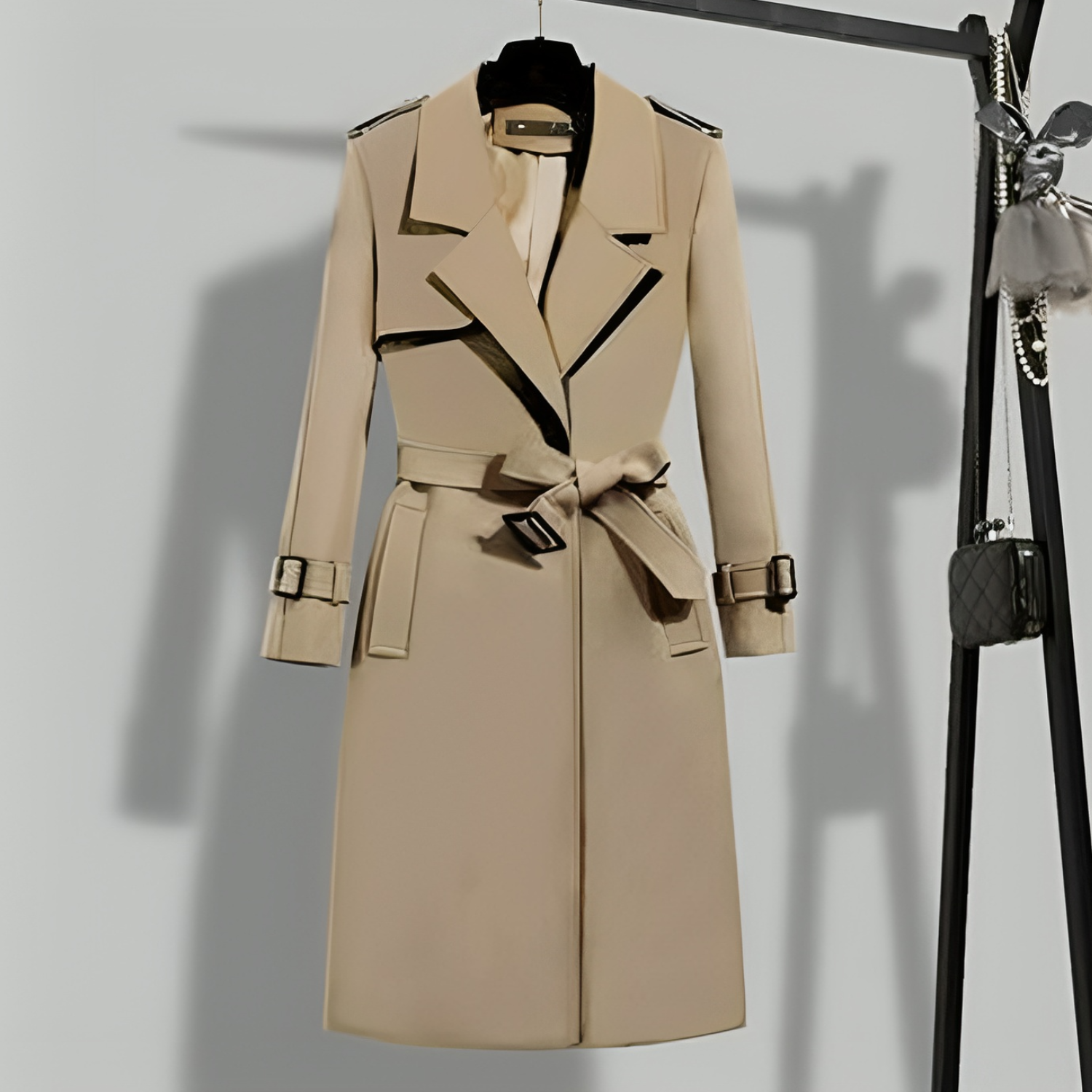 Stilvoller Damen Trenchcoat Elegant Schwarz - IdealeKleiden