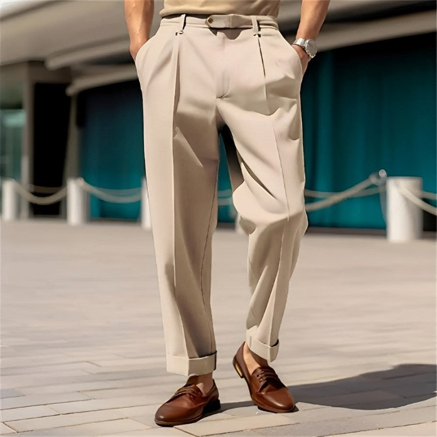 Herren Anzughose Gerade Bein Plissee Business Chic - IdealeKleiden