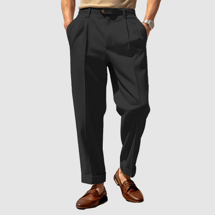 Herren Anzughose Gerade Bein Plissee Business Chic