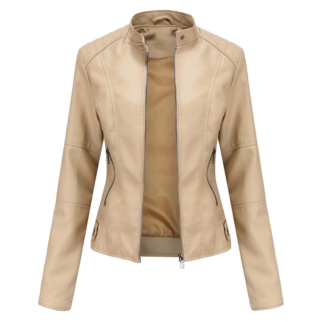 Lederjacke Biker Style Stehkragen