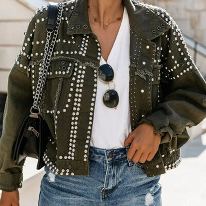Modische Lederjacke mit Nieten Design