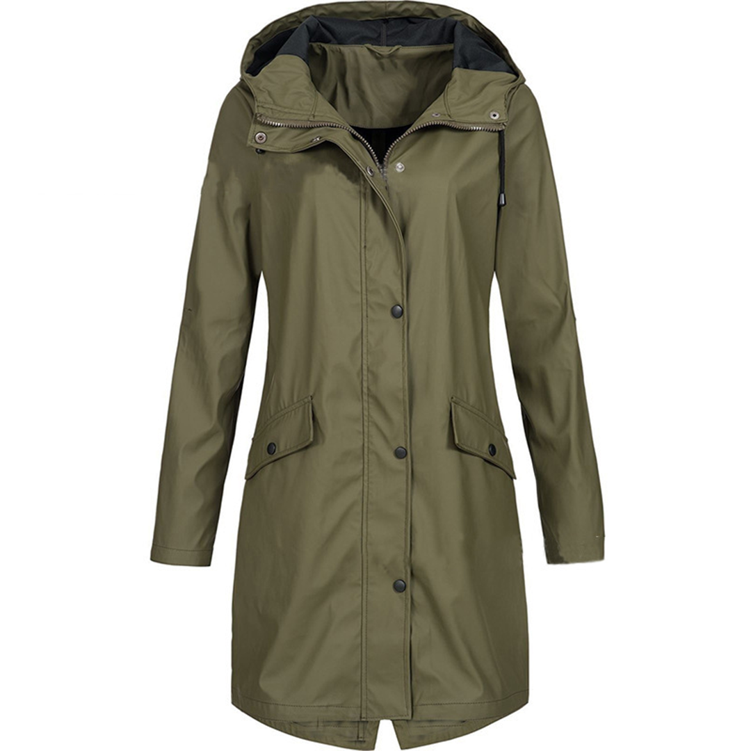 Wasserdichte Outdoorjacke Lang Schwarz Winddicht - IdealeKleiden