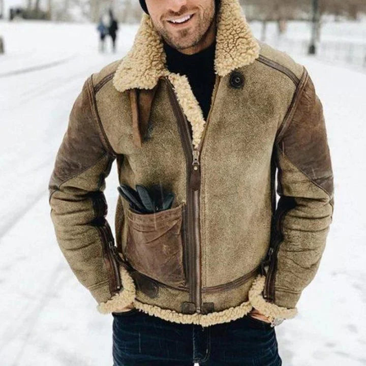 Aviator Jacke Leder Shearling Kragen - IdealeKleiden