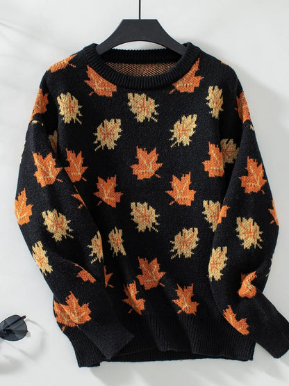 Damenpullover Blätter Muster Trendy